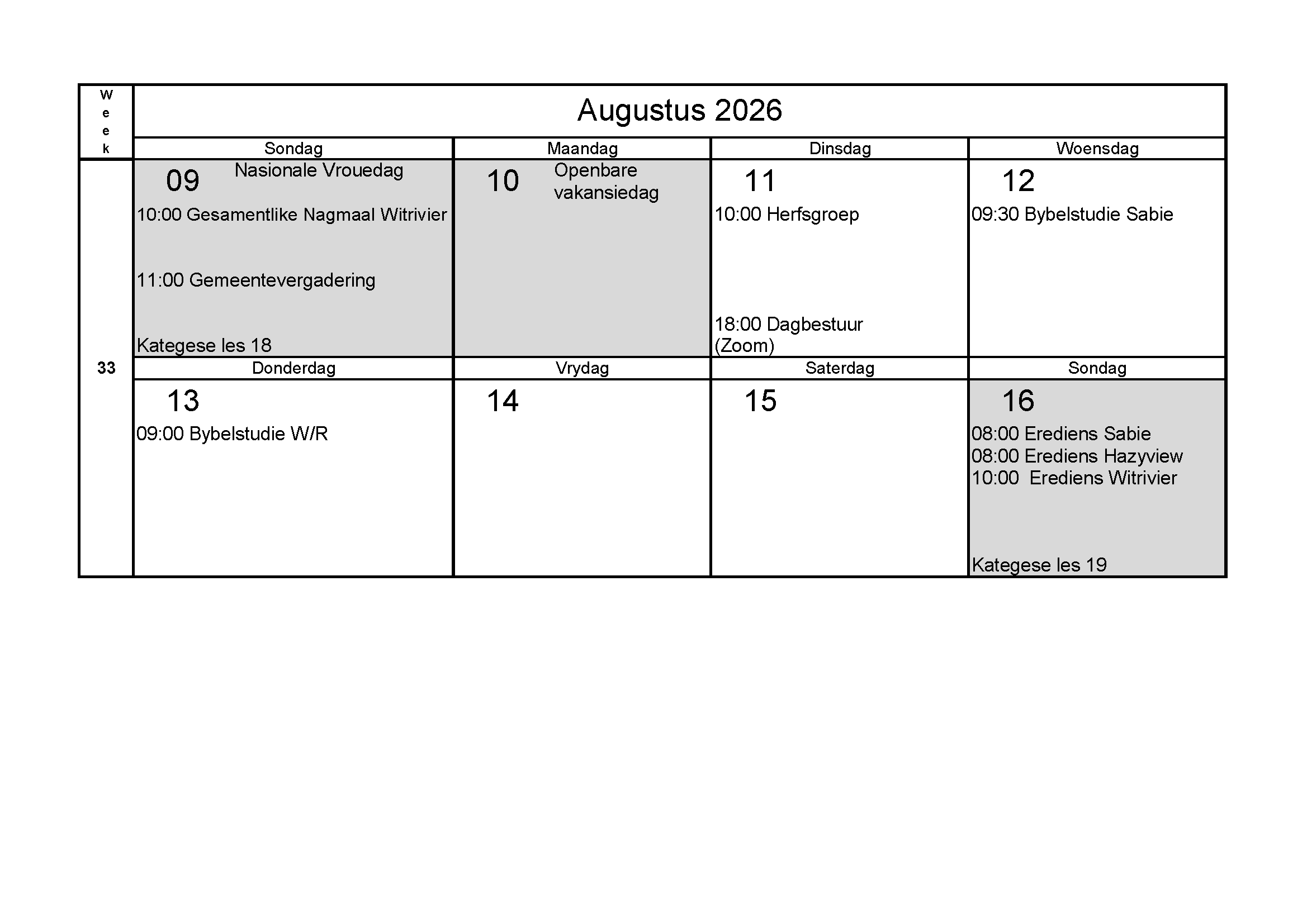 33 Week Dagboek